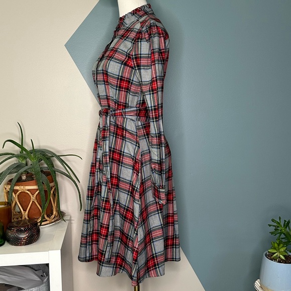 UNTUCKit Harrison Plaid Flannel Shirtdress Red Grey Tartan Belted Pockets Size S - Picture 3 of 12
